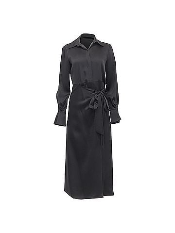 Jonathan Simkhai Jonathan Simkhai Samba Wrap-Effect Midi Shirt Dress in Black Acetate (view 1)