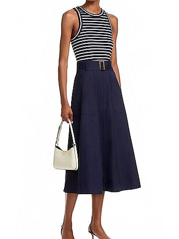 Veronica Beard Jordyn Mixed Media Dress in Navy/White (view 2)