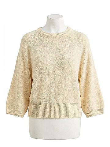 MIOU MUSE Women's Round Neck Quarter Sleeve Knitted Top in Cream (view 1)