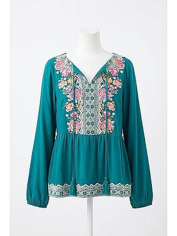Andree by UNIT Embroidered Peplum Blouse in Teal (view 1)