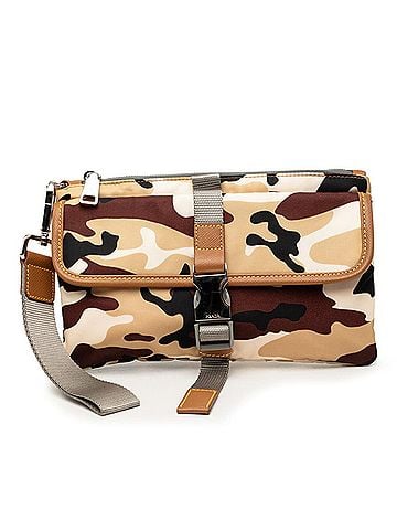 Prada Prada Triangle Logo Plate Camouflage Clutch Bag Handbag Pouch Brown Beige Black Nylon Leather Women's PRADA (view 1)