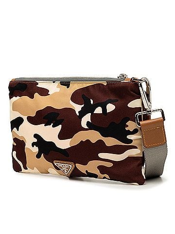 Prada Prada Triangle Logo Plate Camouflage Clutch Bag Handbag Pouch Brown Beige Black Nylon Leather Women's PRADA (view 2)