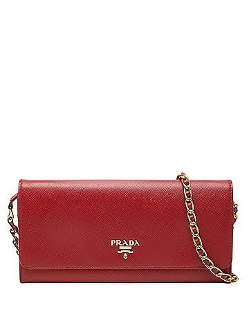 Prada Prada Triangle Logo Plate Saffiano Crossbody Chain Wallet 2-way Long Red Leather Women's PRADA (view 1)