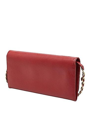 Prada Prada Triangle Logo Plate Saffiano Crossbody Chain Wallet 2-way Long Red Leather Women's PRADA (view 2)