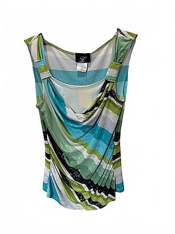 Libra Women Stripe Cowl Neck Layered Tank in Turquoise/Green/Black/White (view 1)