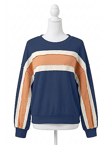 Bibi French Terry Color Block Sweatshirts in Indigo/ Mustard/ Ivory (view 1)