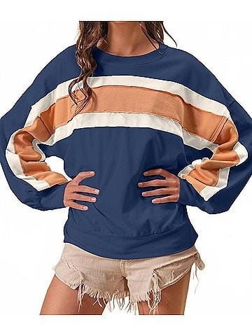Bibi French Terry Color Block Sweatshirts in Indigo/ Mustard/ Ivory (view 2)