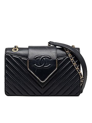 Chanel Chanel Chevron V-stitch Coco Mark Chain Shoulder Bag, Navy Gold Leather, Women's CHANEL (view 1)