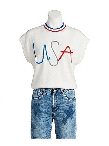 ee:some Women's Usa Letter Ss Sweater in White (view 1)
