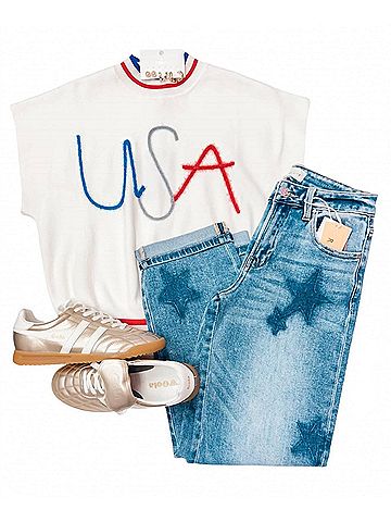 ee:some Women's Usa Letter Ss Sweater in White (view 2)