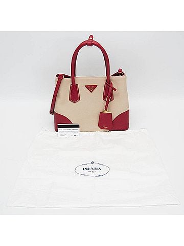 Prada Prada BN2887 Women's Leather,Canvas Handbag,Shoulder Bag Beige,Fuoco (view 2)