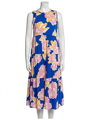 Umgee Sleeveless Tiered Midi Floral Print Dress in Royal Mix (view 1)