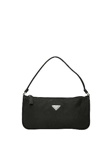 Prada Prada Triangle Logo Plate Handbag One-Shoulder Bag Black Nylon Women's PRADA (view 1)