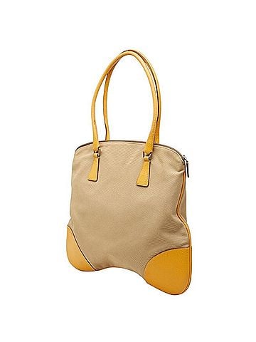 Prada Prada Triangle Logo Plate Tote Bag Shoulder Beige Yellow Canvas Leather Women's PRADA (view 2)