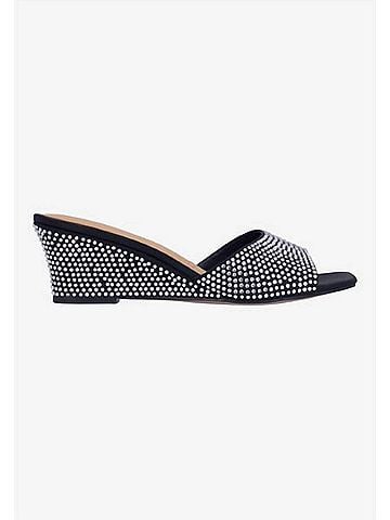 J. Renee Women's Coralie Rhinestones Slip On Sandals in Black/Clear Satin/Stones (view 1)