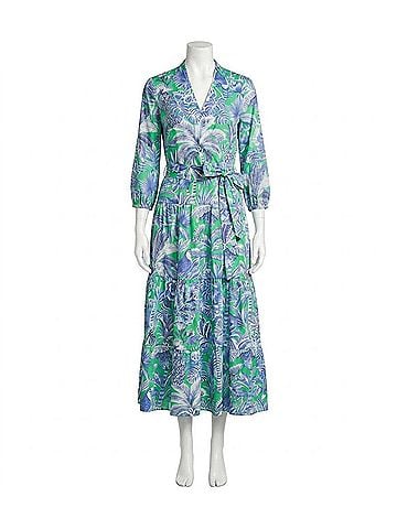 Vilagallo Tropical Print Dress in Green And Blue (view 1)