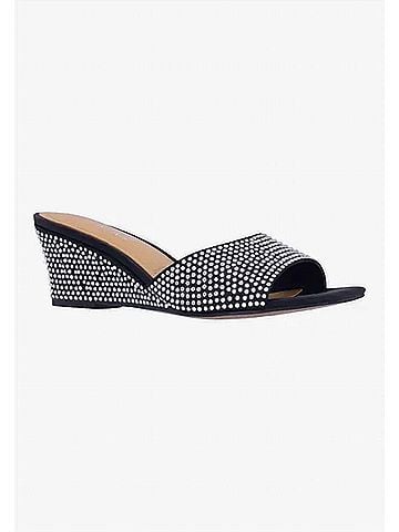 J. Renee Women's Coralie Rhinestones Slip On Sandals in Black/Clear Satin/Stones (view 2)