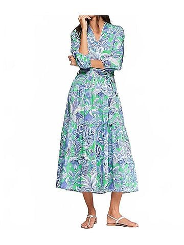 Vilagallo Tropical Print Dress in Green And Blue (view 2)
