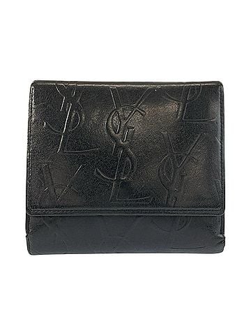 Yves Saint Laurent YVES SAINT LAURENT logo embossed black leather folding wallet, compact wallet for women. (view 1)