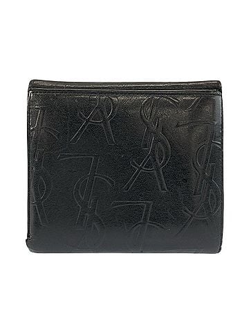 Yves Saint Laurent YVES SAINT LAURENT logo embossed black leather folding wallet, compact wallet for women. (view 2)