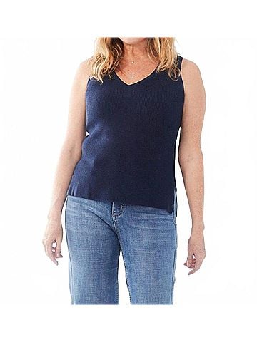 FDJ Natalie Textured Knit Tank Top in Navy (view 2)