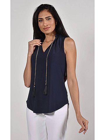 Frank Lyman Design Teagan Sleeveless Ruffle Bottom Top in Twilight (view 2)