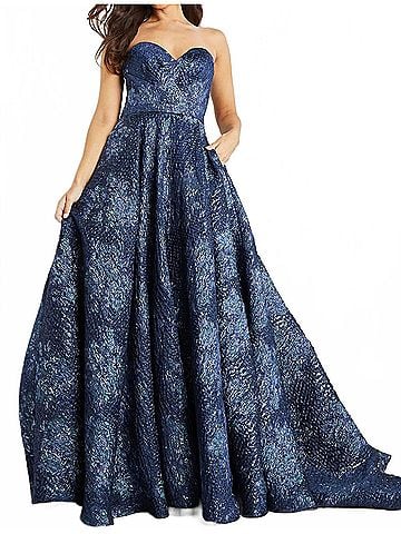 Jovani Strapless Sweetheart Neck Ballgown in Navy (view 2)