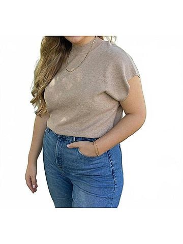 ee:some Cozy And Casual Short Sleeve Top in Oatmeal (view 2)
