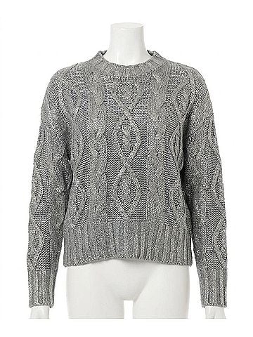 Grace & Lace Foiled Cable Knit Sweater in Champagne Shimmer (view 1)