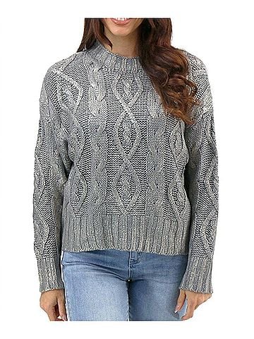 Grace & Lace Foiled Cable Knit Sweater in Champagne Shimmer (view 2)
