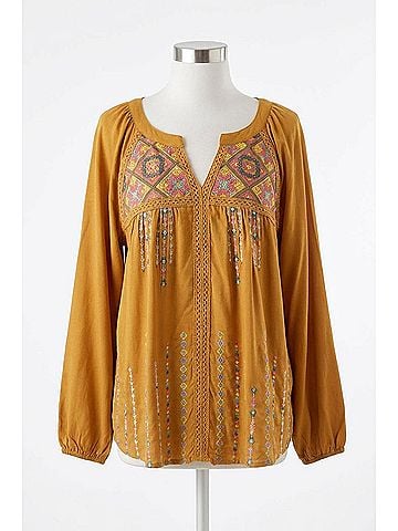 Andree by UNIT Embroidered Lace Blouse in Mustard (view 1)