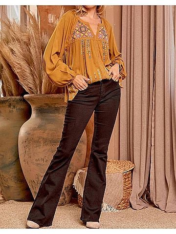 Andree by UNIT Embroidered Lace Blouse in Mustard (view 2)