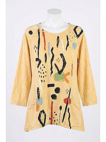 Jess & Jane Surprise Mineral Washed Patch Pocket Cotton Top in Wheat (view 1)