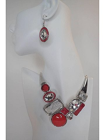EMMA Crystal Necklace Set With Matching Earrings in Red & Silver (view 2)