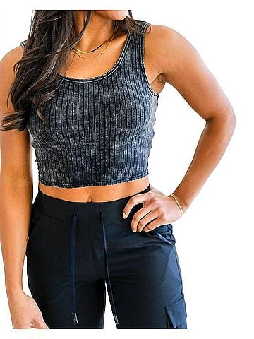 White Birch Get On My Level Cropped Cami in Mineral Wash (view 2)