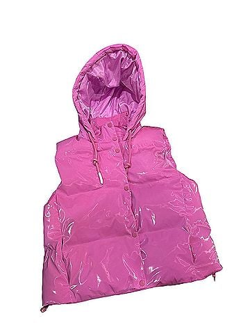 Easel Women's Barbie Puffer Vest in Pink (view 2)