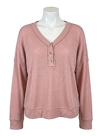 White Birch Ribbed Henley Sweater in Blush (view 1)