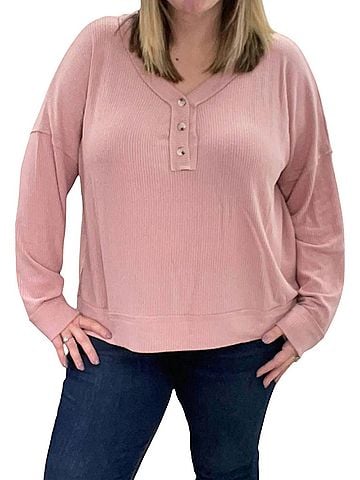 White Birch Ribbed Henley Sweater in Blush (view 2)
