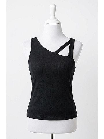 White Birch Strappy Neck Ribbed Tank in Black (view 1)