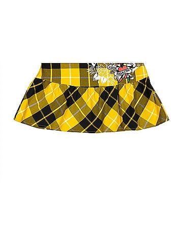 Ed Hardy True Eagle Plaid Flare Mini Skirt in Yellow (view 1)