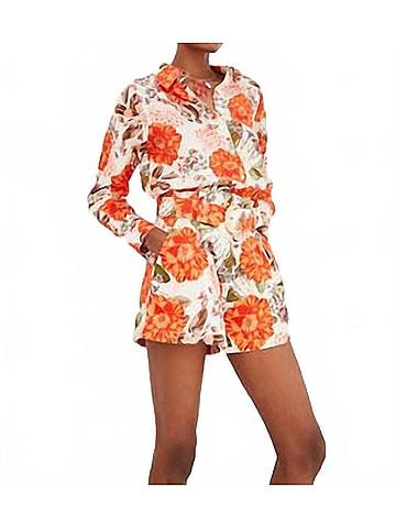 Cara Cara Perfect Long Sleeve Floral Shirt in Orange (view 2)