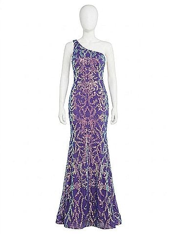 Jovani Embellished One Shoulder Dress in Iridescent Purple (view 1)