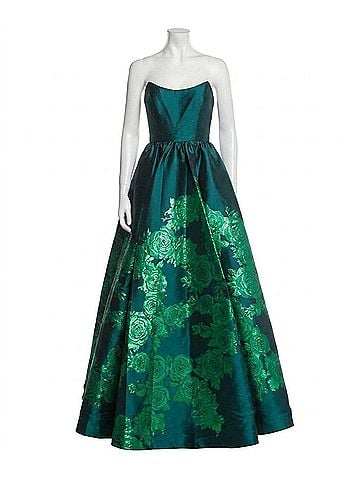 Jovani Strapless Floral Prom Gown in Green (view 1)