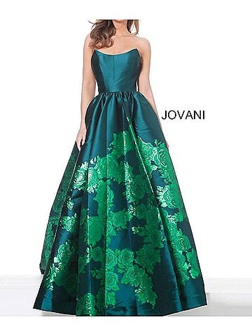 Jovani Strapless Floral Prom Gown in Green (view 2)