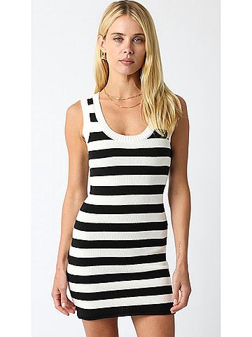 Olivaceous Liliana Knit Tank Dress in Off White/Black (view 2)