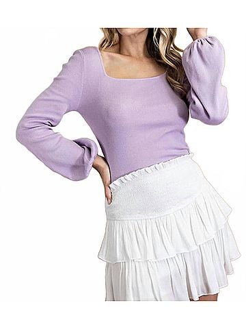ee:some Penny Puff Sleeve Back Tie Sweater Top in Lavender (view 2)