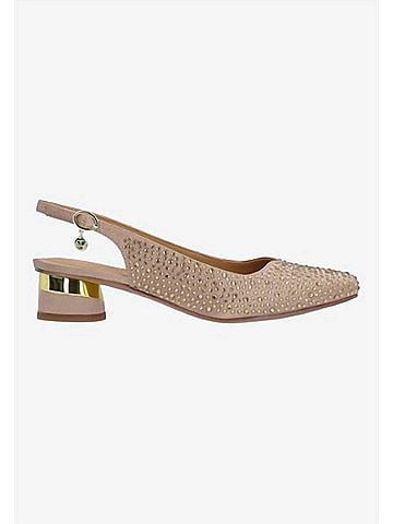 J. Renee Women's Baline Sling Back Pumps in Beige Satin/Stones (view 1)