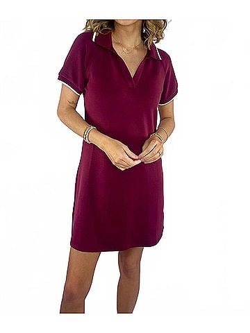 Skies Are Blue Marley Modal Polo Mini Dress in Wine (view 2)