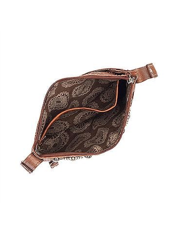 American West Women's Hand Woven Tapestry Zip Top Shoulder Bag With Fringe (view 2)