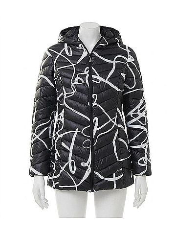 Joseph Ribkoff Amber Abstract Puffer Jacket in Black And Vanilla (view 1)